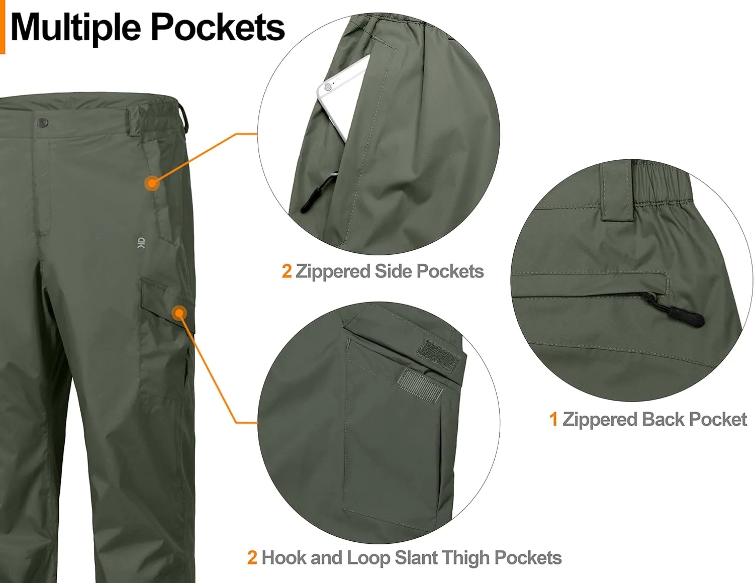 Little Donkey Andy Men's Lightweight Waterproof Rain Pants Breathable Hiking Pant for Outdoor Fishing