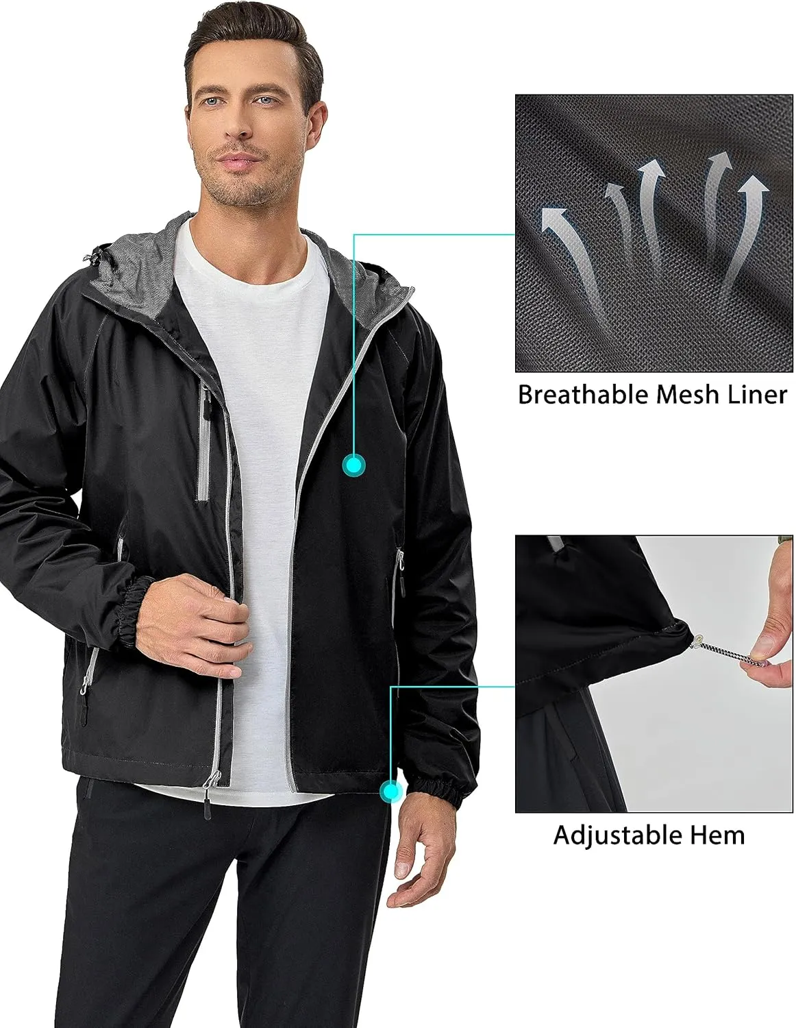 Little Donkey Andy Men’s Lightweight Windbreaker Jacket Breathable Windproof Hooded Wind Coat Hiking Running Golf Travel