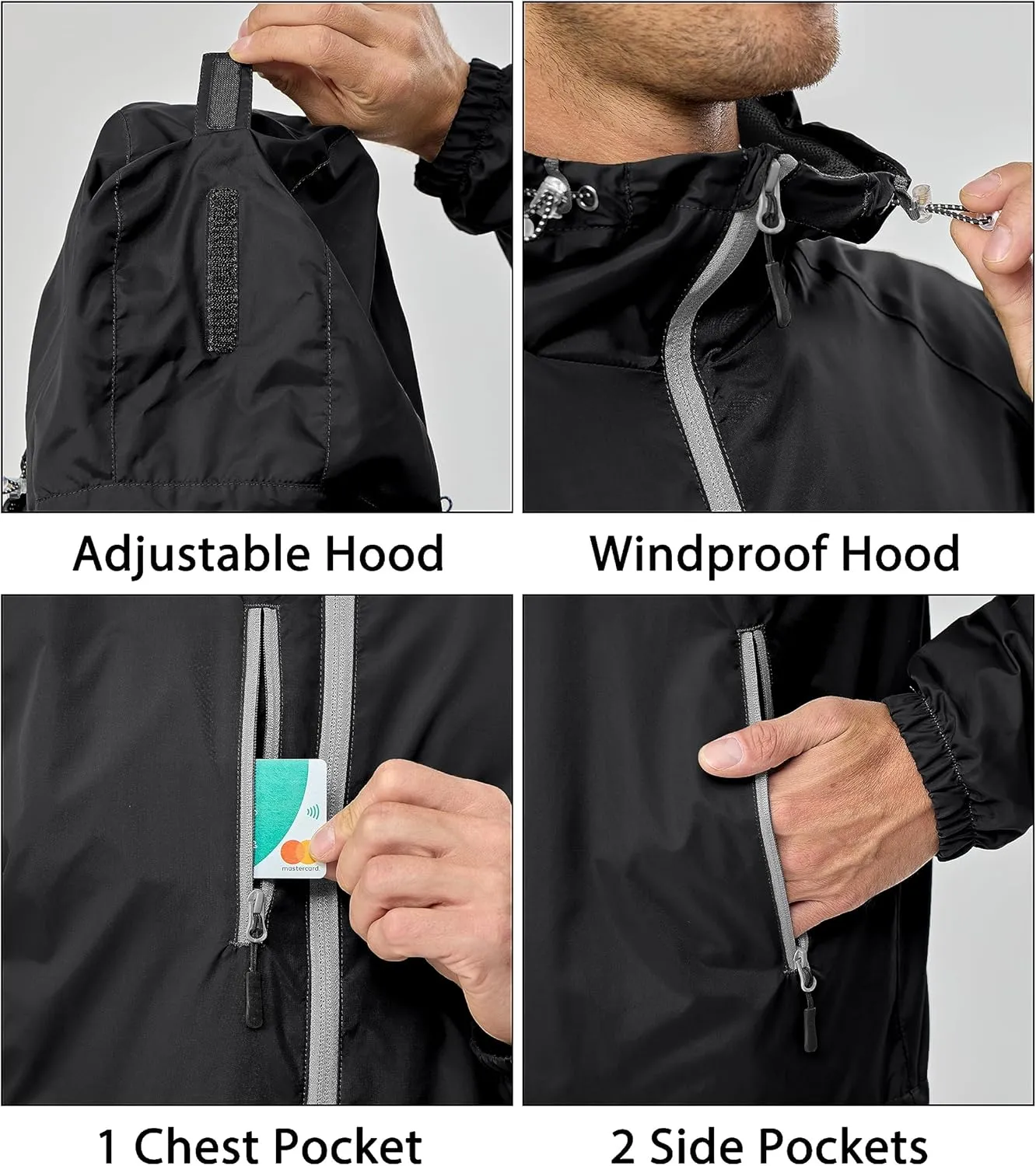 Little Donkey Andy Men’s Lightweight Windbreaker Jacket Breathable Windproof Hooded Wind Coat Hiking Running Golf Travel