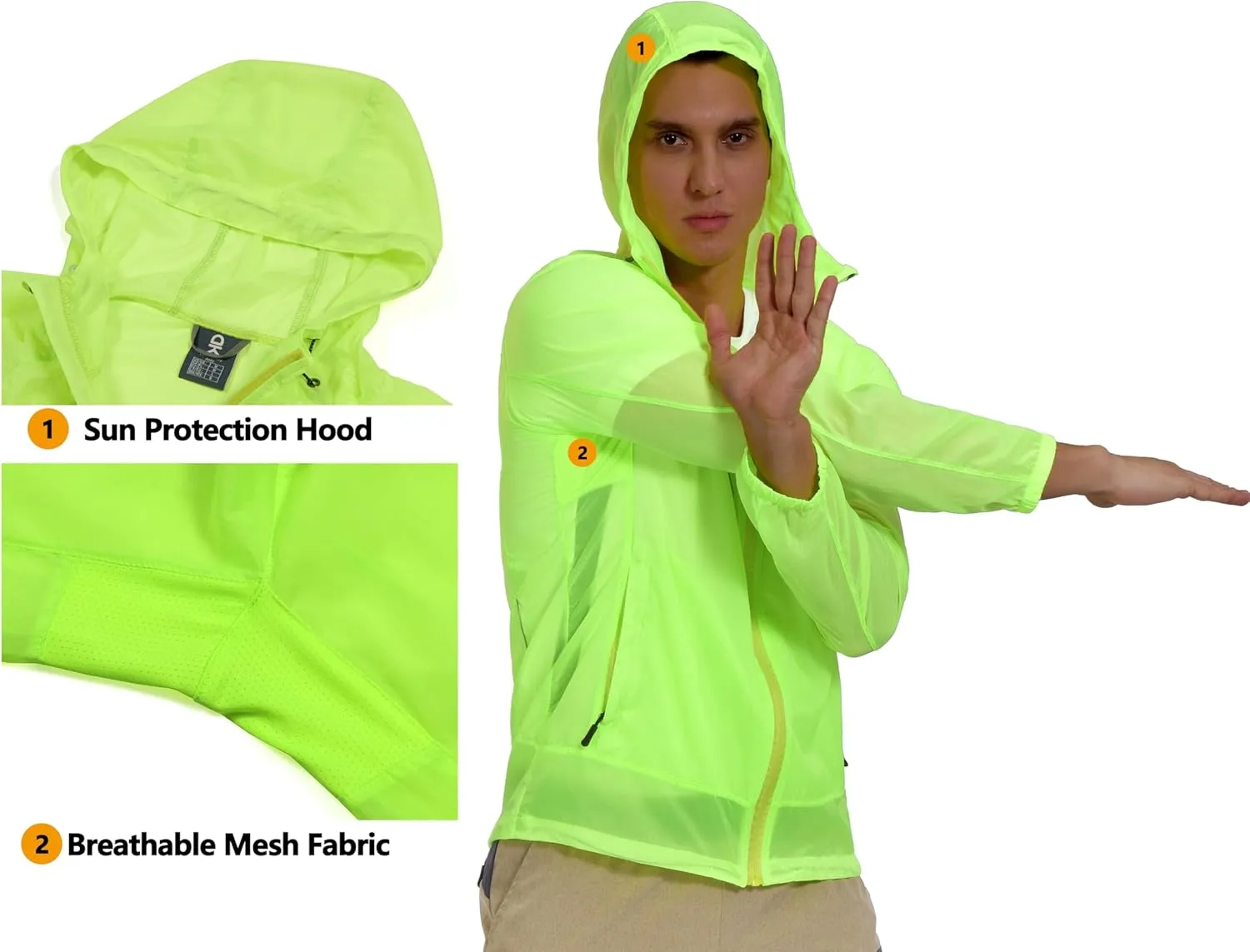Little Donkey Andy Men’s UPF 50  Sun Protection Jacket Packable Lightweight Full Zip Hoodie for Running Travel Outdoors
