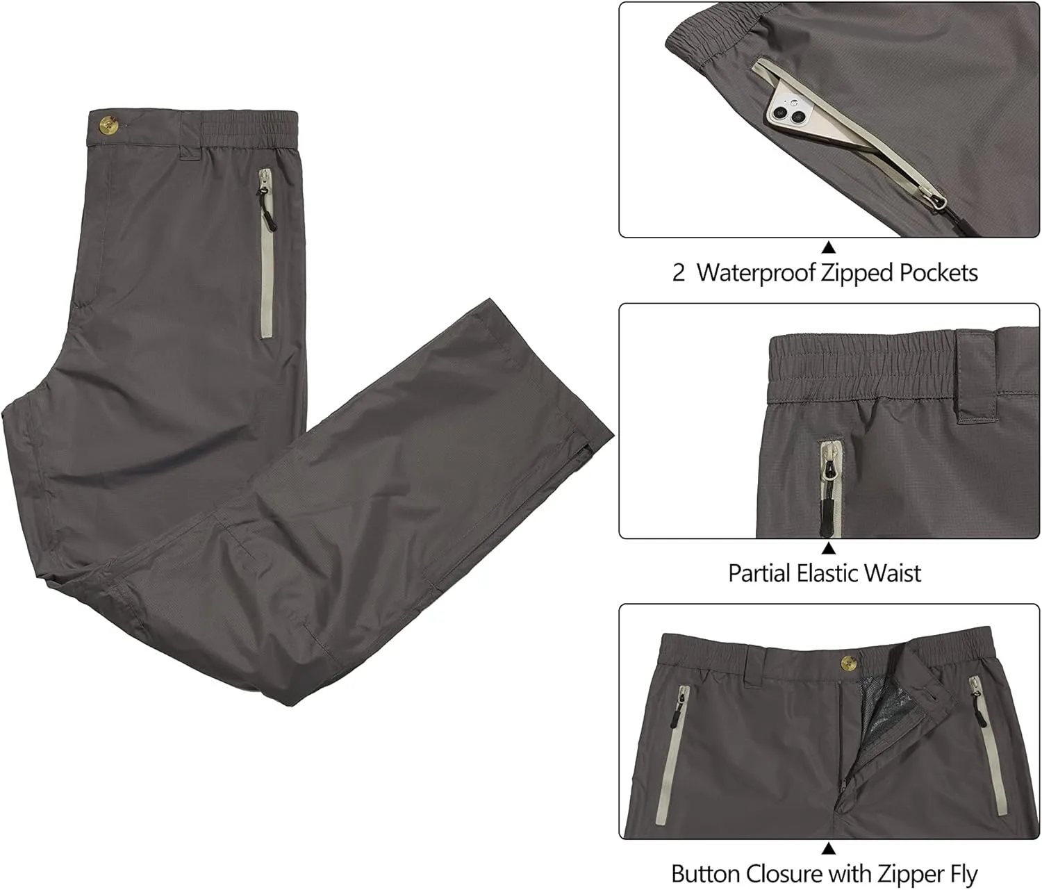 Little Donkey Andy Men's Waterproof Lightweight Rain Pants Breathable Windproof Hiking Golf Fishing Pants
