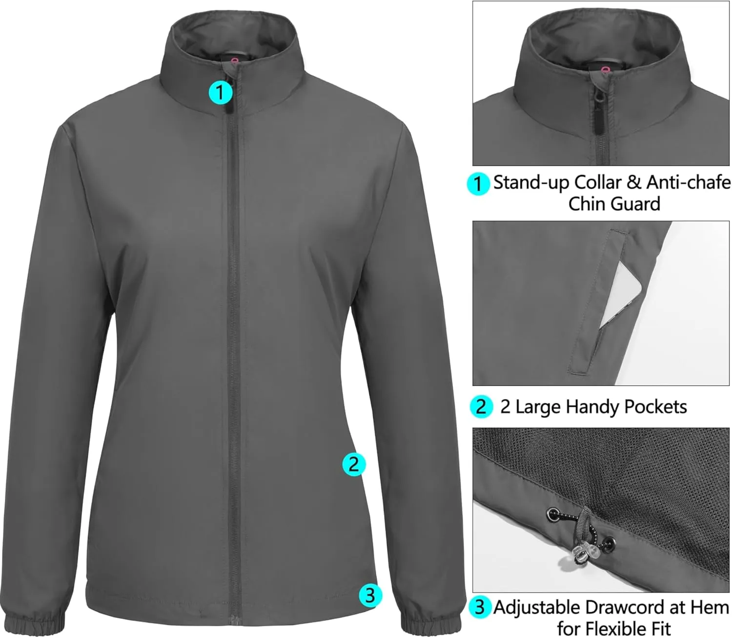 Little Donkey Andy Women's Lightweight Windbreaker Jacket Breathable Windproof Jacket Hiking Running Golf UPF50 