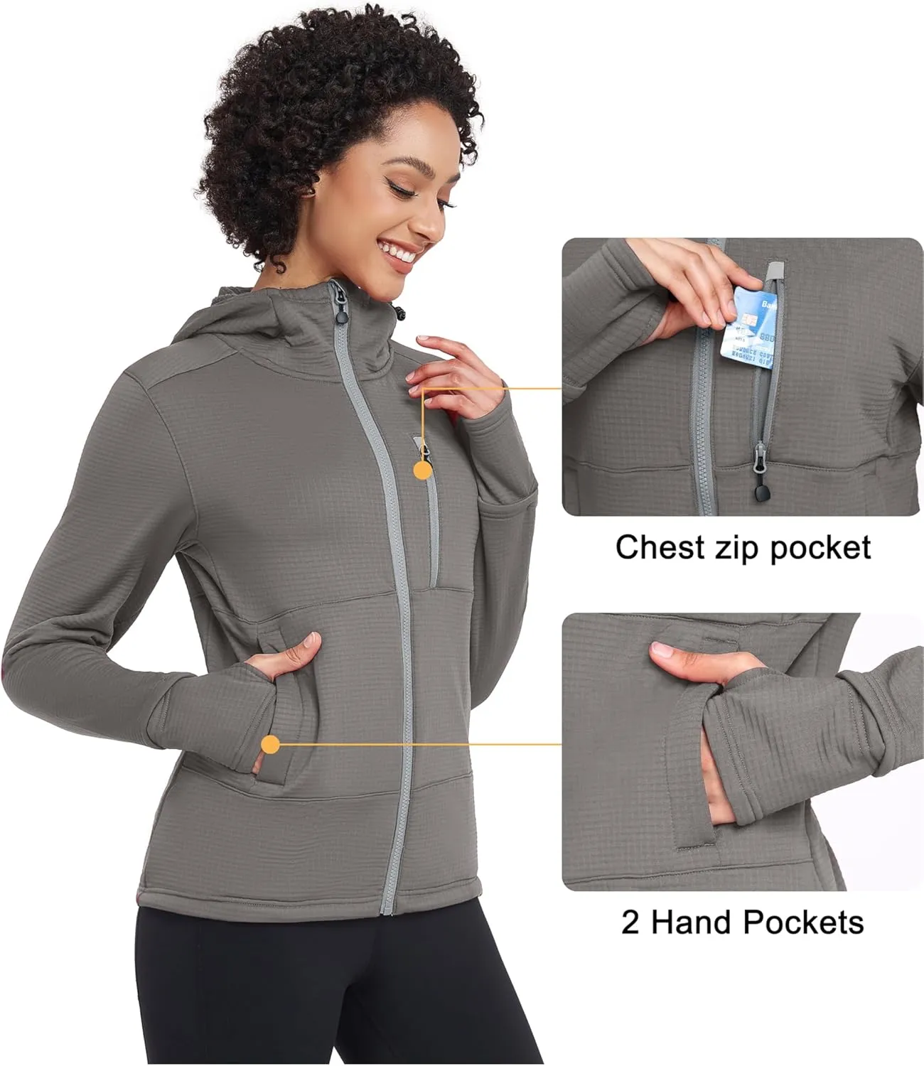 Little Donkey Andy Women's Winter Lightweight Warm Fleece Running Jacket Breathable Thumbholes Thermal Hiking Jacket