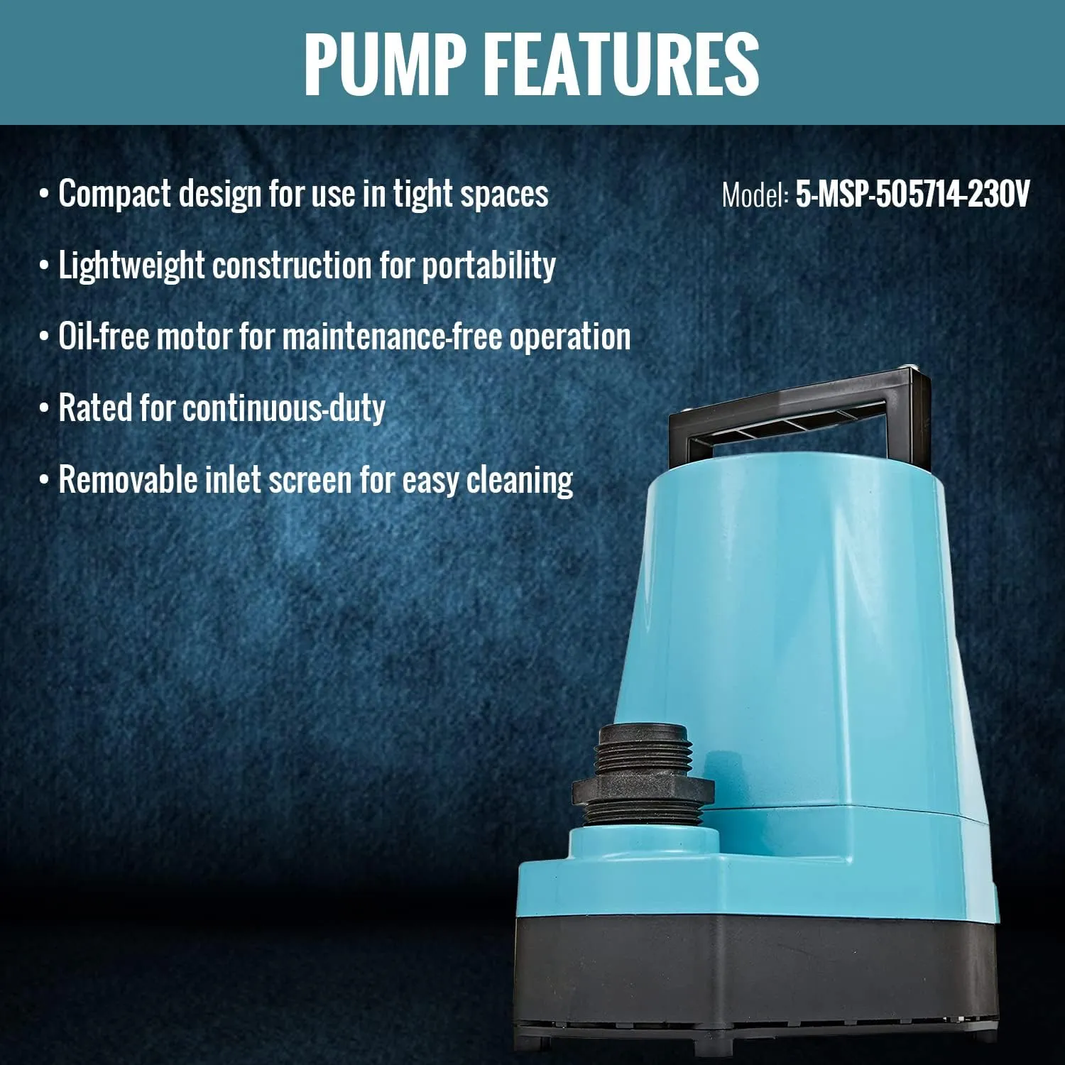 Little Giant 5-MSP 230-Volt, 1/6 HP, 1500 GPH Manual Aluminum Utility Pump, 12-Ft. Cord (plug-less), Blue, 505714