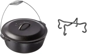 Lodge Cast Iron Dutch Oven with Iron Cover, Pre-Seasoned, 9-Quart, Black - 4-in-1 Camp Dutch Oven Tool