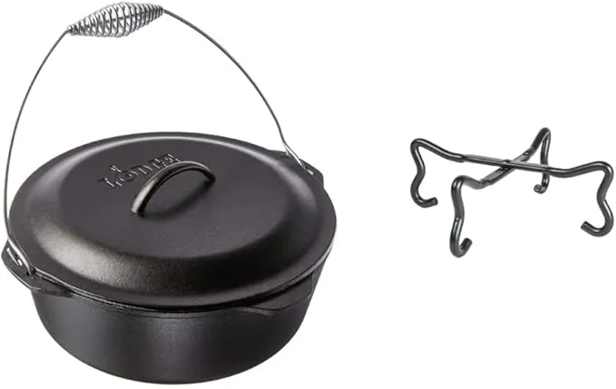 Lodge Cast Iron Dutch Oven with Iron Cover, Pre-Seasoned, 9-Quart, Black - 4-in-1 Camp Dutch Oven Tool
