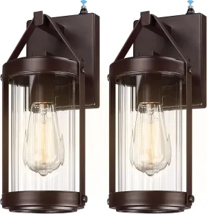 LONEDRUID 2 Pack Dusk to Dawn Sensor Outdoor Wall Sconce Lighting Waterproof Exterior Porch Lantern Rustic Outside Garage Light Fixtures Wall Mount for House Patio Front Door