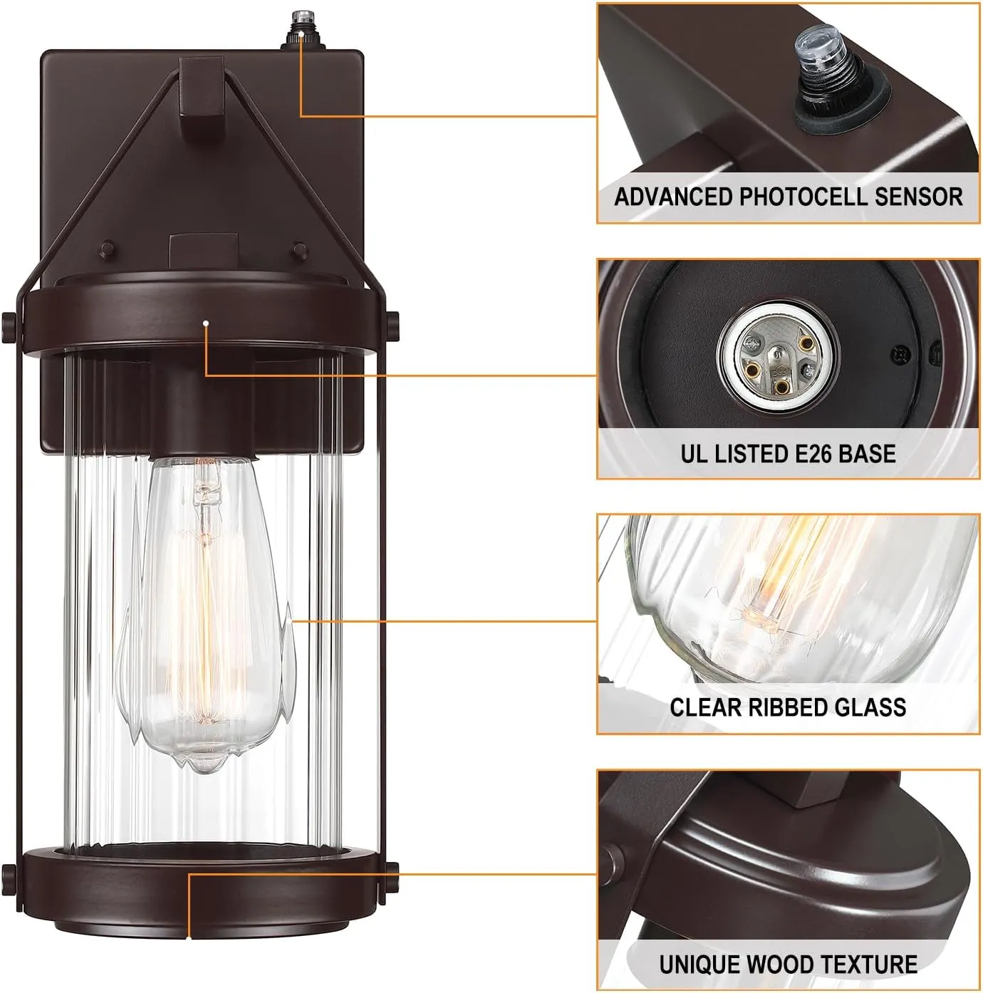LONEDRUID 2 Pack Dusk to Dawn Sensor Outdoor Wall Sconce Lighting Waterproof Exterior Porch Lantern Rustic Outside Garage Light Fixtures Wall Mount for House Patio Front Door