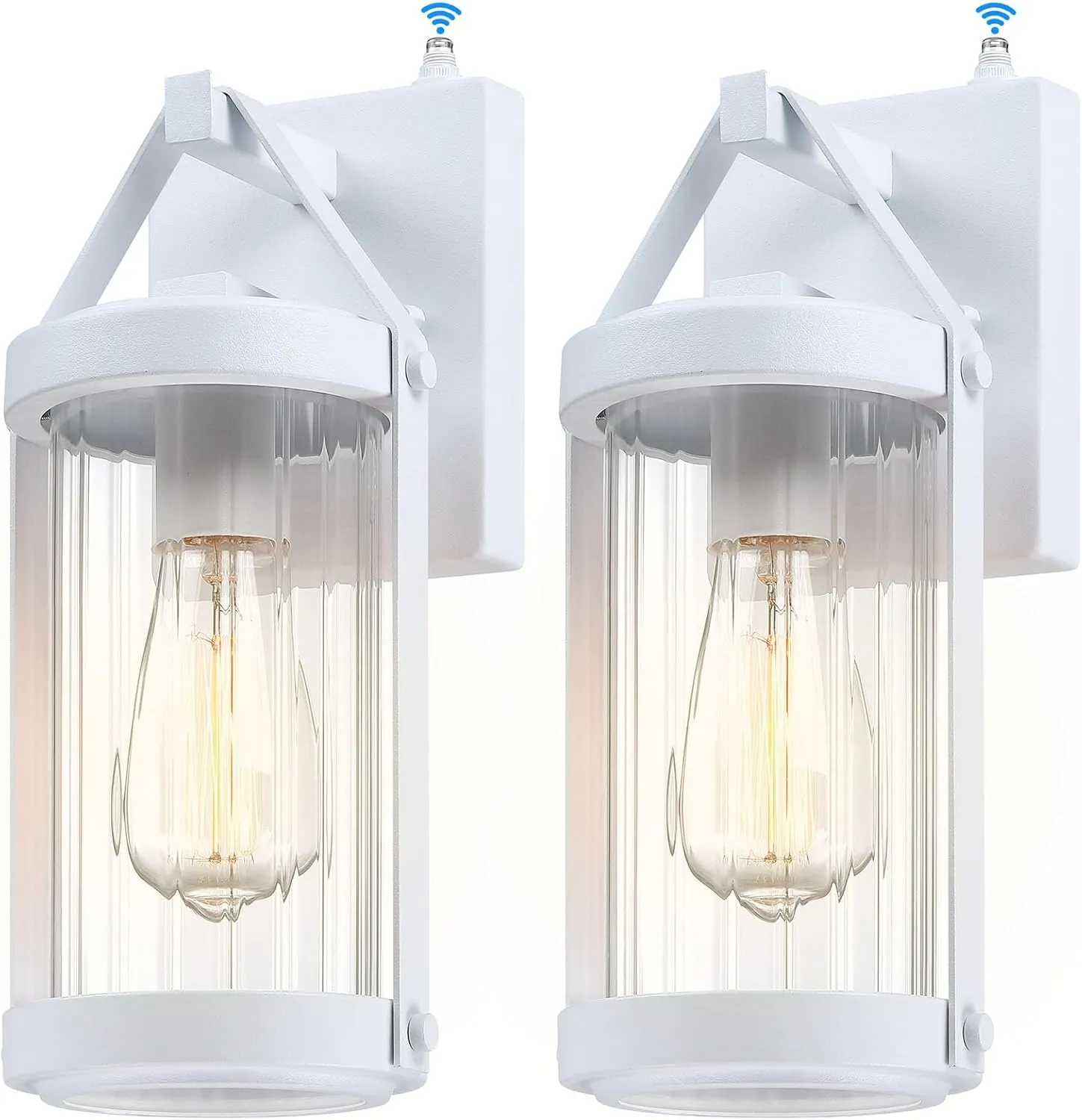 LONEDRUID 2 Pack Dusk to Dawn Sensor Outdoor Wall Sconce Lighting White Exterior Porch Lantern Modern Outside Garage Light Fixtures Waterproof Wall Mount Lamp for House Patio Front Door
