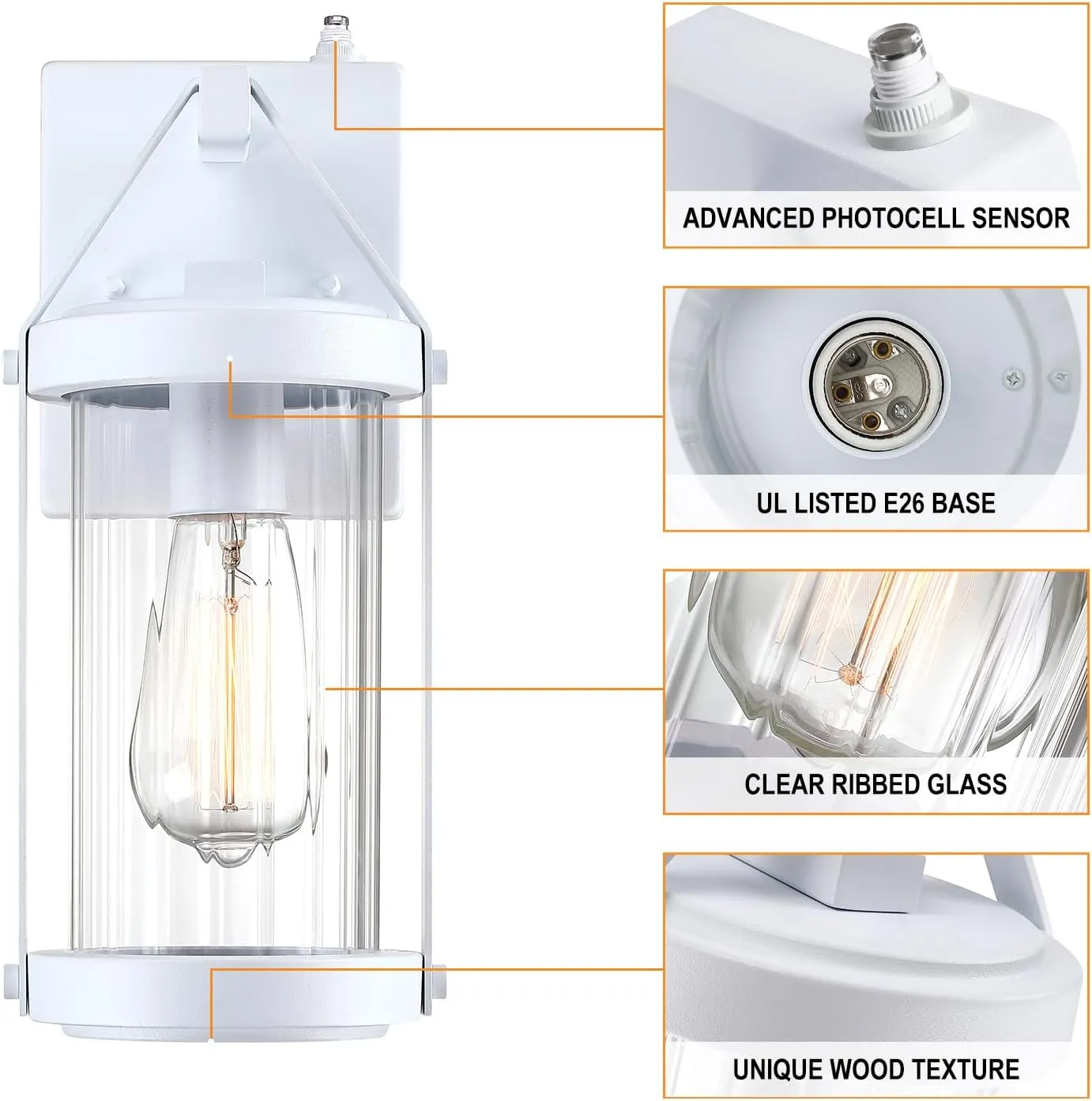 LONEDRUID 2 Pack Dusk to Dawn Sensor Outdoor Wall Sconce Lighting White Exterior Porch Lantern Modern Outside Garage Light Fixtures Waterproof Wall Mount Lamp for House Patio Front Door