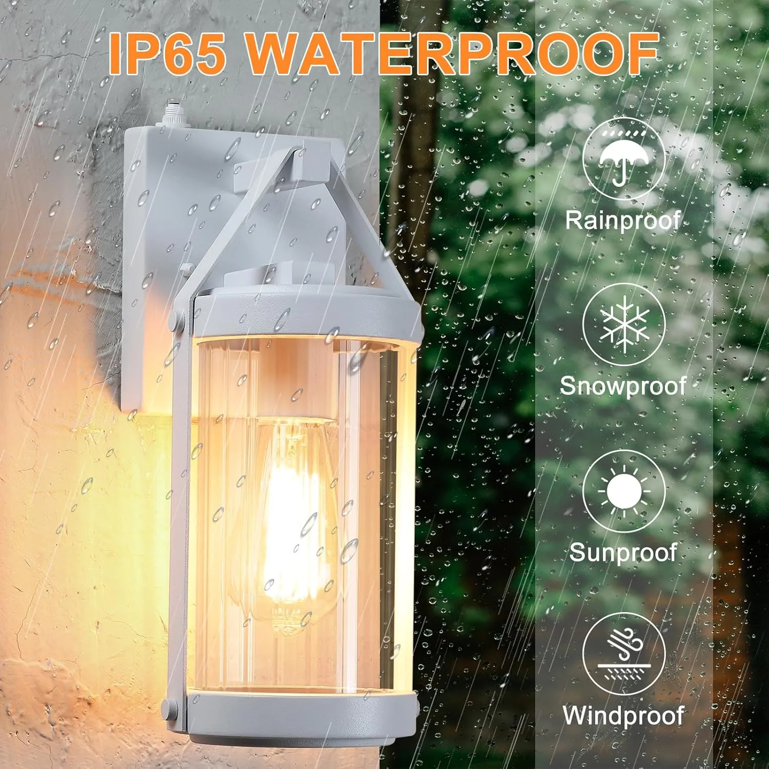 LONEDRUID 2 Pack Dusk to Dawn Sensor Outdoor Wall Sconce Lighting White Exterior Porch Lantern Modern Outside Garage Light Fixtures Waterproof Wall Mount Lamp for House Patio Front Door