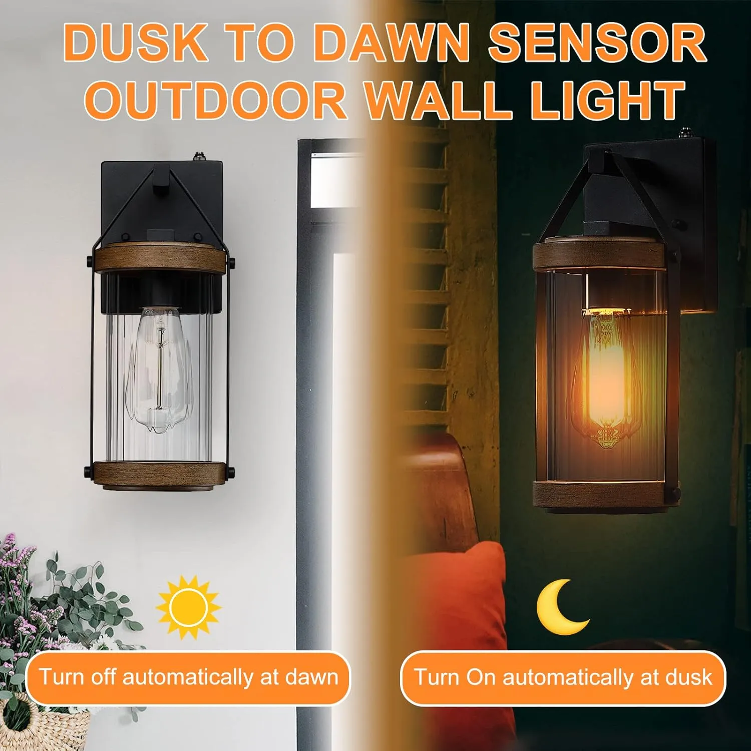 LONEDRUID Dusk to Dawn Sensor Outdoor Wall Sconce Lighting Anti-Rust Exterior Porch Light Fixtures Farmhouse Front House Lantern Waterproof Wall Mount Lamp for Patio Garage Entryway Doorway