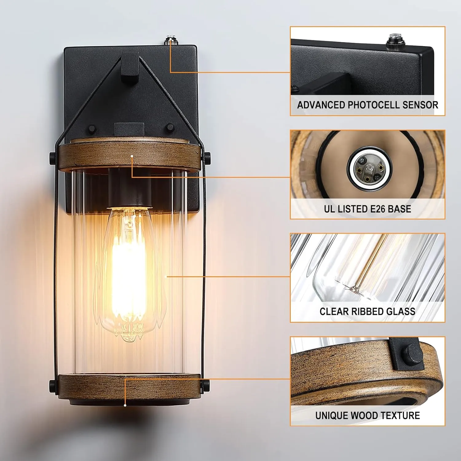 LONEDRUID Dusk to Dawn Sensor Outdoor Wall Sconce Lighting Anti-Rust Exterior Porch Light Fixtures Farmhouse Front House Lantern Waterproof Wall Mount Lamp for Patio Garage Entryway Doorway