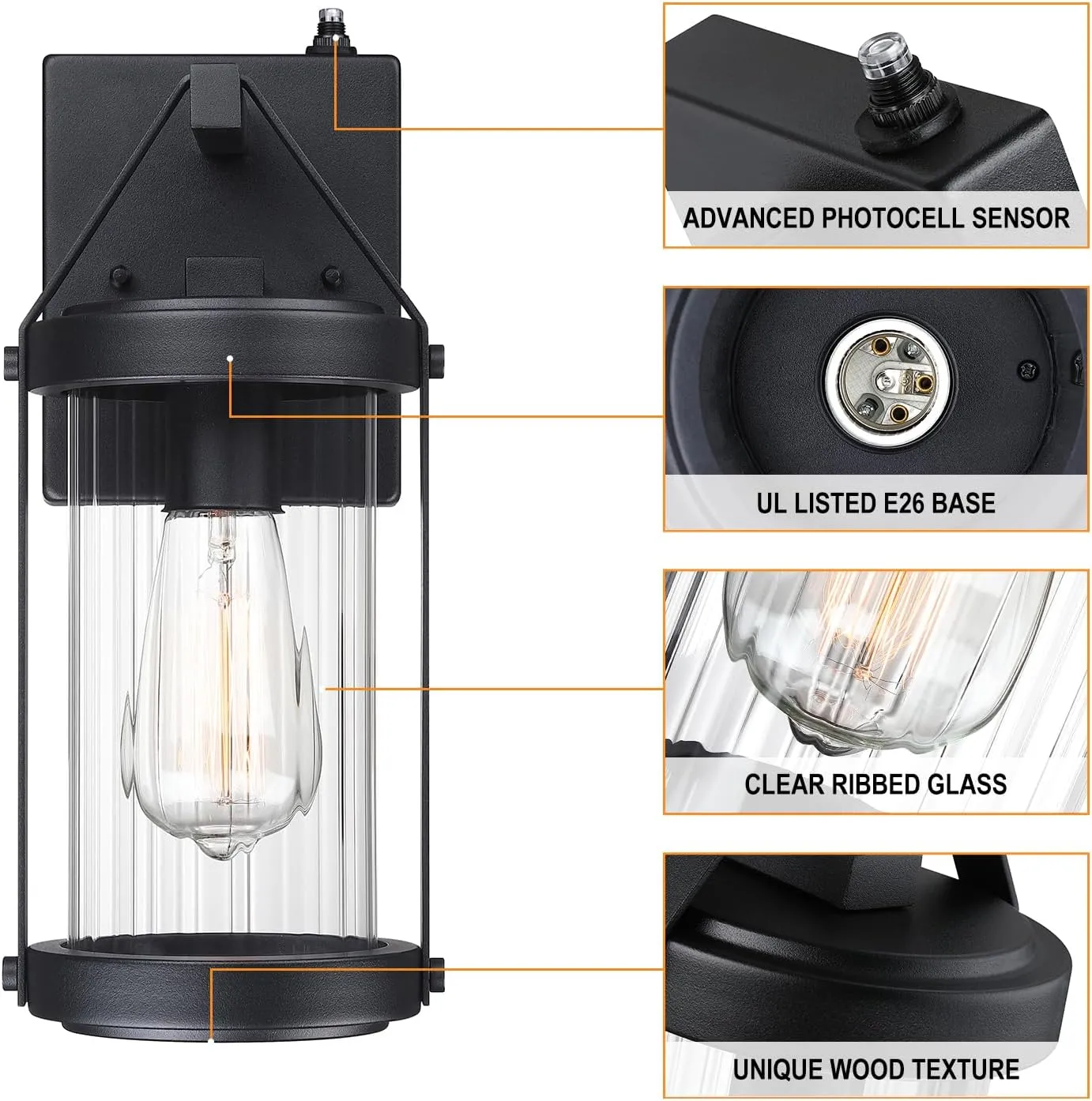 LONEDRUID Dusk to Dawn Sensor Outdoor Wall Sconce Lighting Black Exterior Porch Lantern Waterproof Outside Garage Light Fixtures Wall Mount for House Patio Entryway