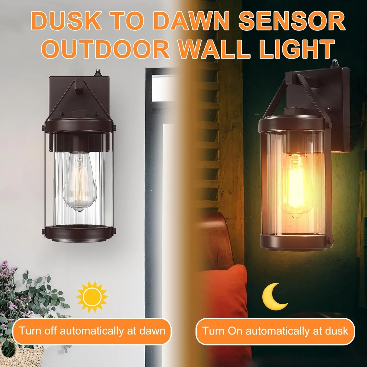 LONEDRUID Dusk to Dawn Sensor Outdoor Wall Sconce Lighting Waterproof Exterior Porch Lantern Rustic Outside Garage Light Fixtures Wall Mount for House Patio Front Door