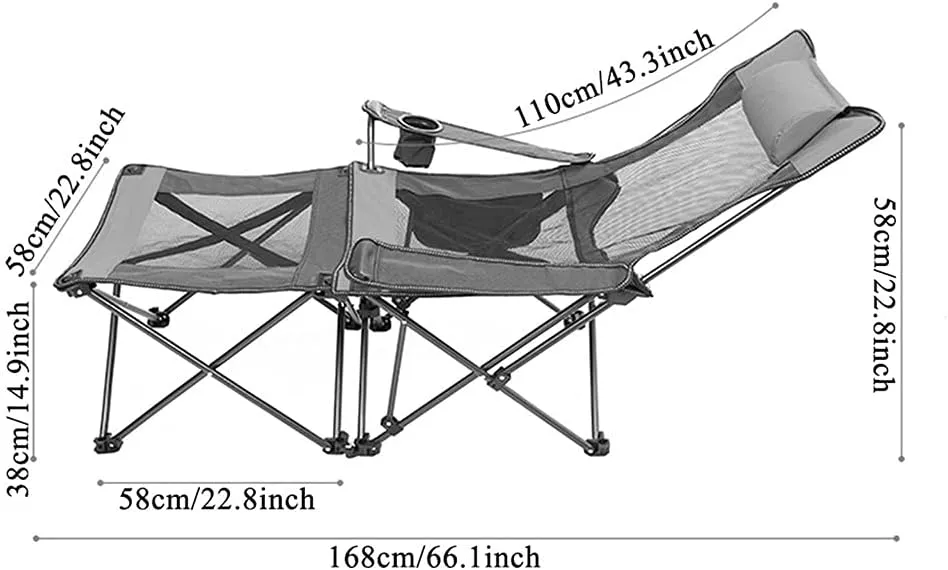Lounge Chair 2 in 1 Camping Chair with Footrest Recliner Folding Chaise Lounge Chair Portable Beach Travel Lawn with Cup Holder Pillow and Carry Bag for Fishing Picnics/8969(Style2)