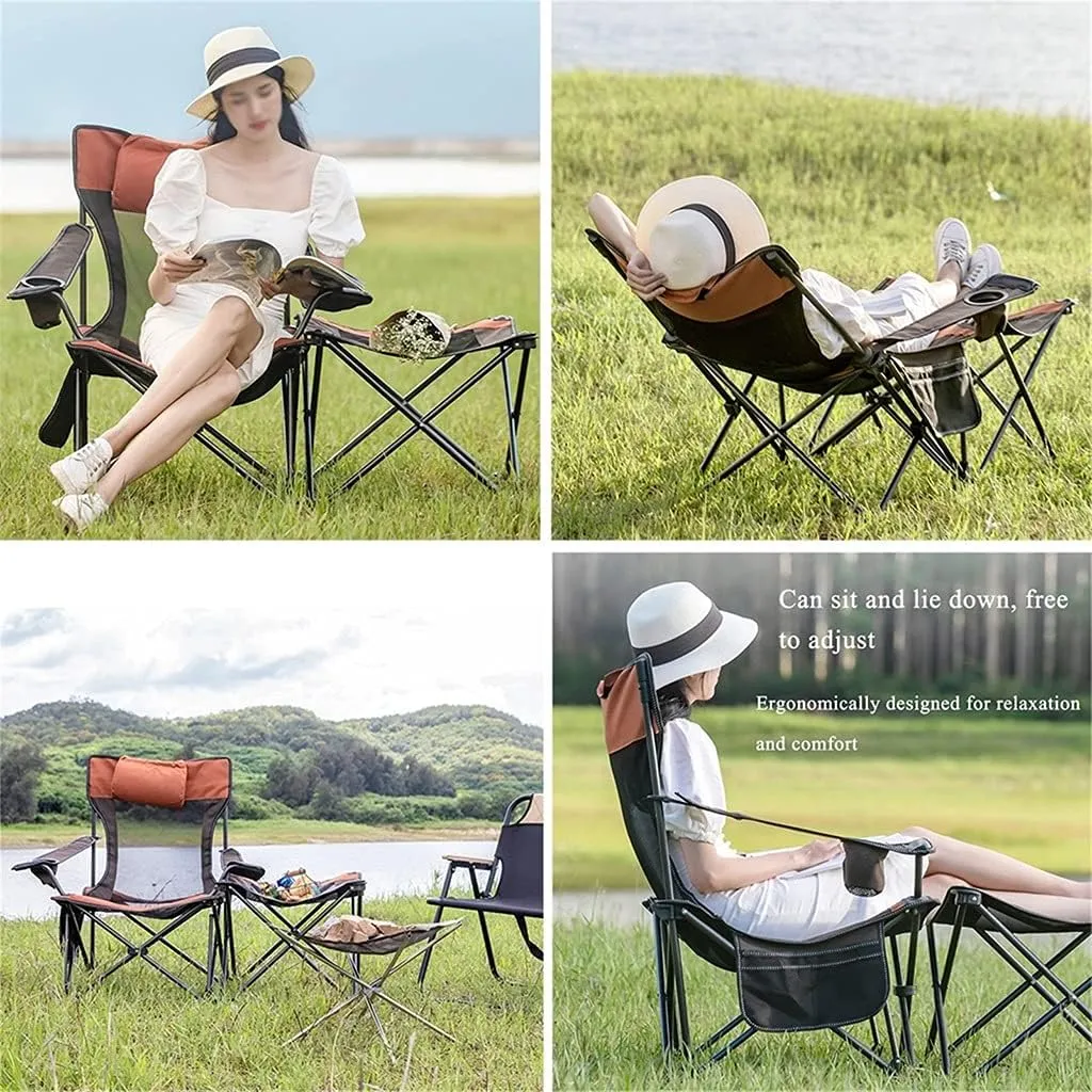 Lounge Chair 2 in 1 Camping Chair with Footrest Recliner Folding Chaise Lounge Chair Portable Beach Travel Lawn with Cup Holder Pillow and Carry Bag for Fishing Picnics/8969(Style2)