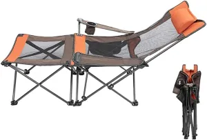 Lounge Chair 2 in 1 Camping Chair with Footrest Recliner Folding Chaise Lounge Chair Portable Beach Travel Lawn with Cup Holder Pillow and Carry Bag for Fishing Picnics/8969(Style2)