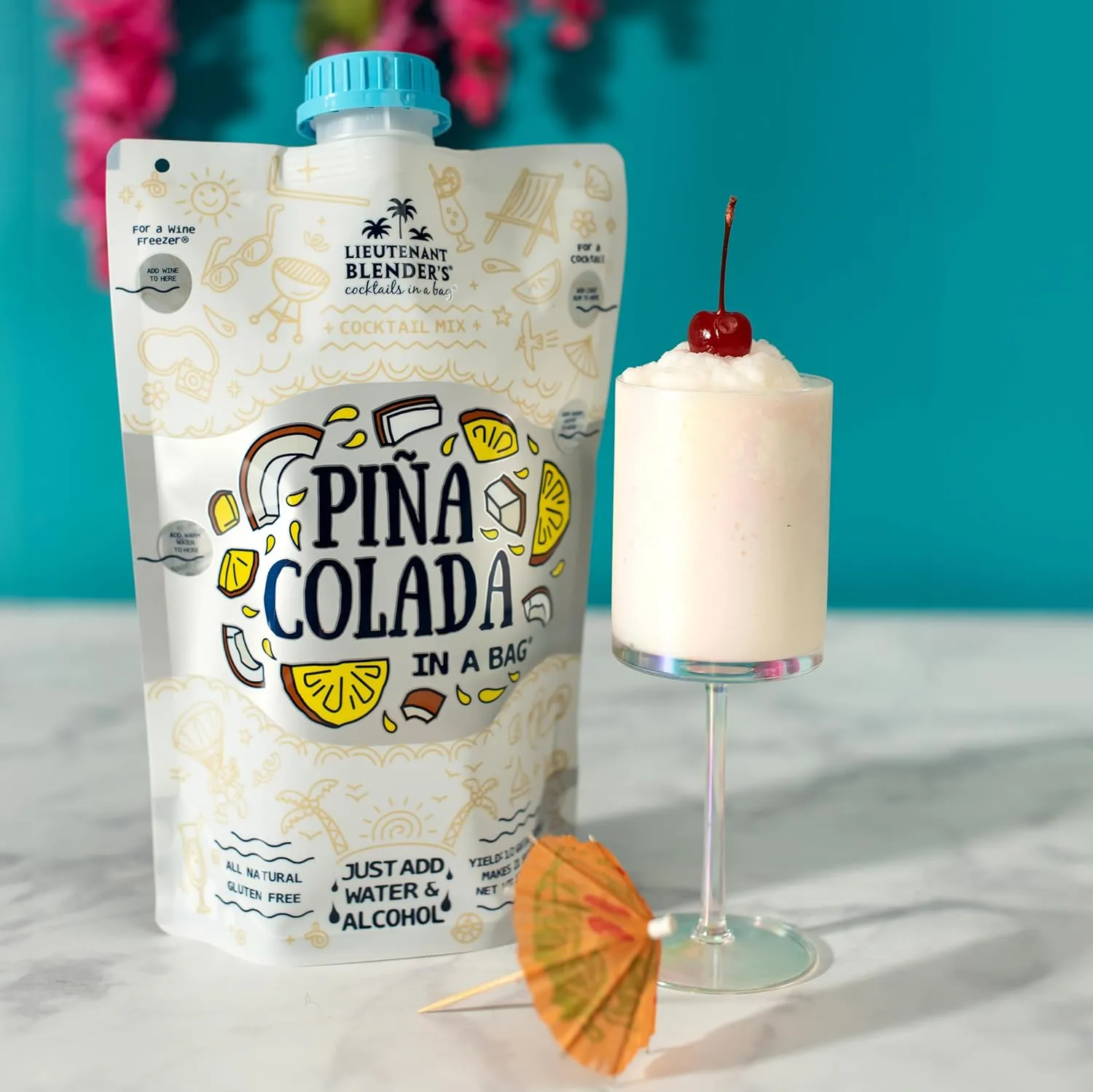 Lt. Blender's Pina Colada in a Bag – Pina Colada Drink Mix - Each Bag Makes 1/2 Gallon of Slushie Pina Coladas – Cocktail Mix - Make a Cocktail, Wine Slushie or Mocktail - (Pack of 5)