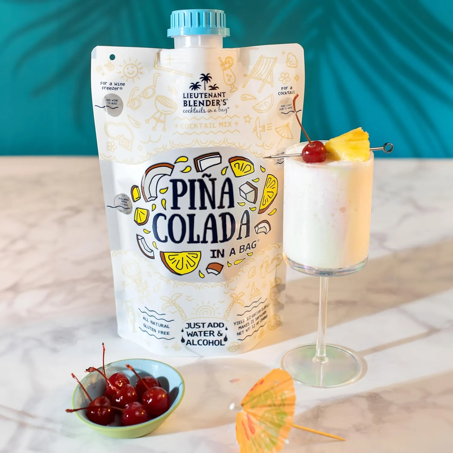 Lt. Blender's Pina Colada in a Bag – Pina Colada Drink Mix - Each Bag Makes 1/2 Gallon of Slushie Pina Coladas – Cocktail Mix - Make a Cocktail, Wine Slushie or Mocktail - (Pack of 5)
