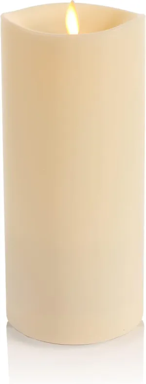 Luminara Outdoor Flameless LED Ivory Candle Melted Edge 3.75" x 9" Real Moving Flame Battery Operated Timer Plastic Weather-Resistant