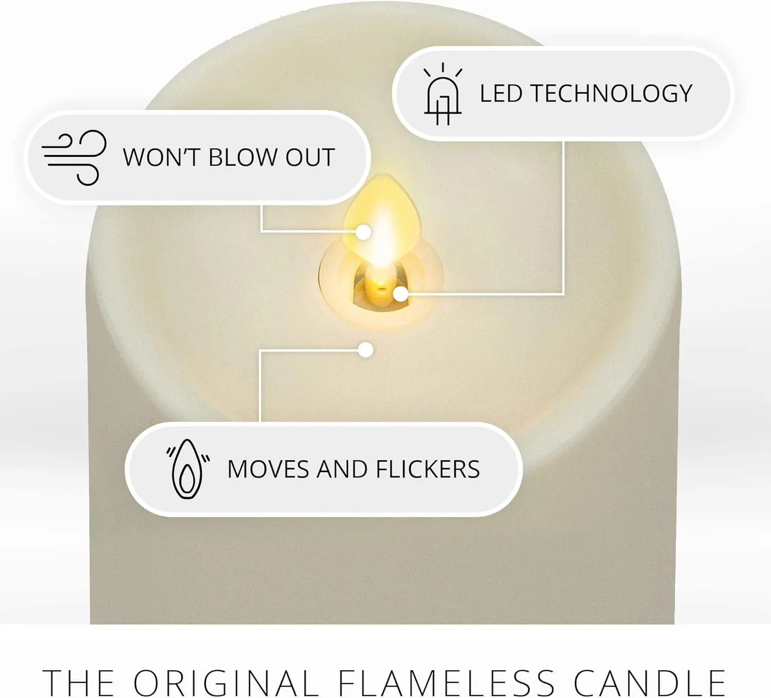Luminara Outdoor Flameless LED Ivory Candle Melted Edge 3.75" x 9" Real Moving Flame Battery Operated Timer Plastic Weather-Resistant