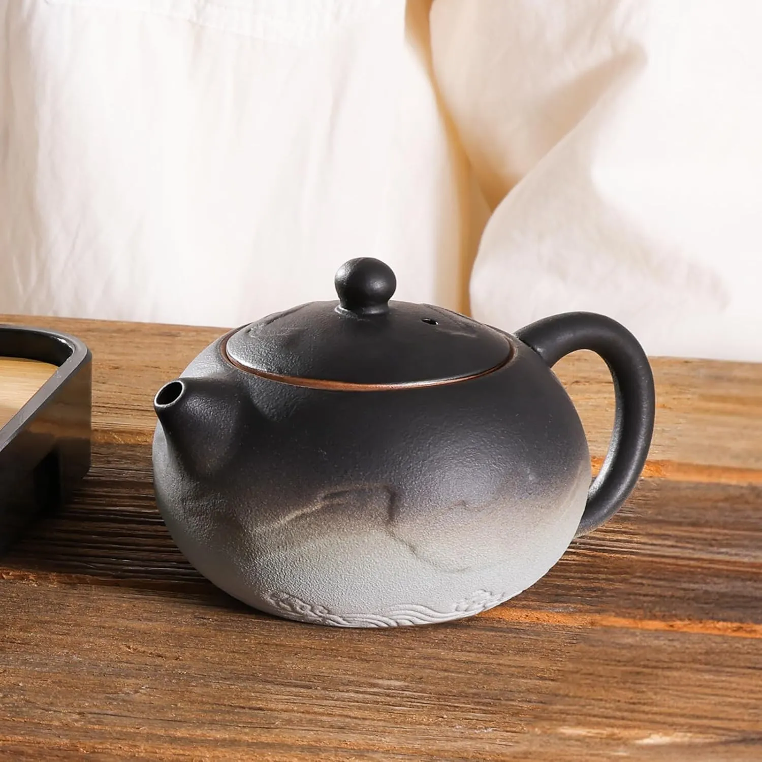 LURRIER Gongfu tea sets, Portable Ceramic TeaSet, Asian Tea sets for adult, Tea Gift sets, Grey leather case, Portable Travel Bag,Home,Gifting,Outdoor and Office(XBlack and White)