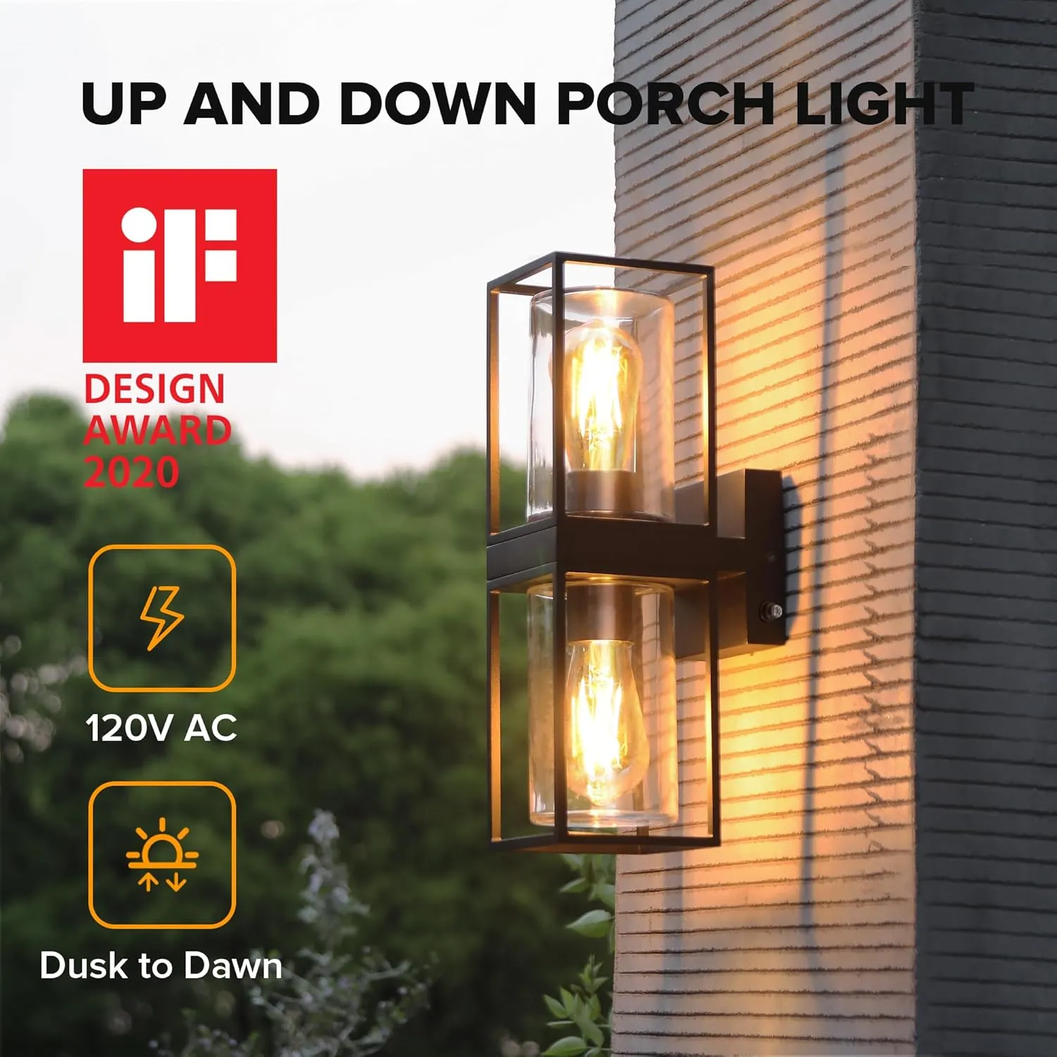 LUTEC Up and Down Outdoor Wall Lantern, Dusk to Dawn Outdoor Wall Lights, Exterior Waterproof Wall Sconce Light Fixtures with Clear Glass, Anti-Rust E26 Socket Black Porch Lights for Entryway