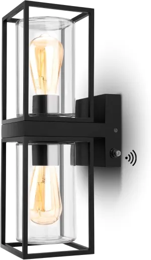 LUTEC Up and Down Outdoor Wall Lantern, Dusk to Dawn Outdoor Wall Lights, Exterior Waterproof Wall Sconce Light Fixtures with Clear Glass, Anti-Rust E26 Socket Black Porch Lights for Entryway