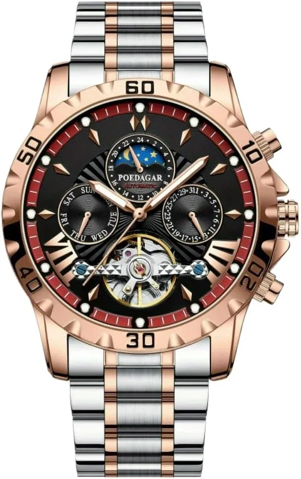 Luxury Automatic Mechanical Watch for Men Hollow Tourbillon Waterproof Luminous Date Week Stainless Steel Men's Watches