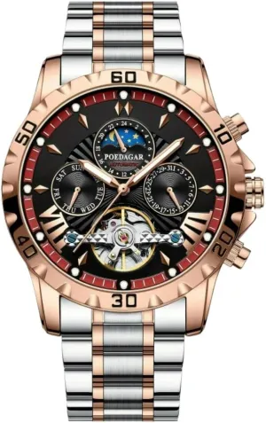 Luxury Automatic Mechanical Watch for Men Hollow Tourbillon Waterproof Luminous Date Week Stainless Steel Men's Watches