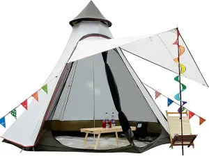 Luxury Yurt Tent for Family Glamping, Waterproof 4 Season Camping Tent for 5-6 People, Canvas Bell Tent for Family Camping, Outdoor Hunting Party