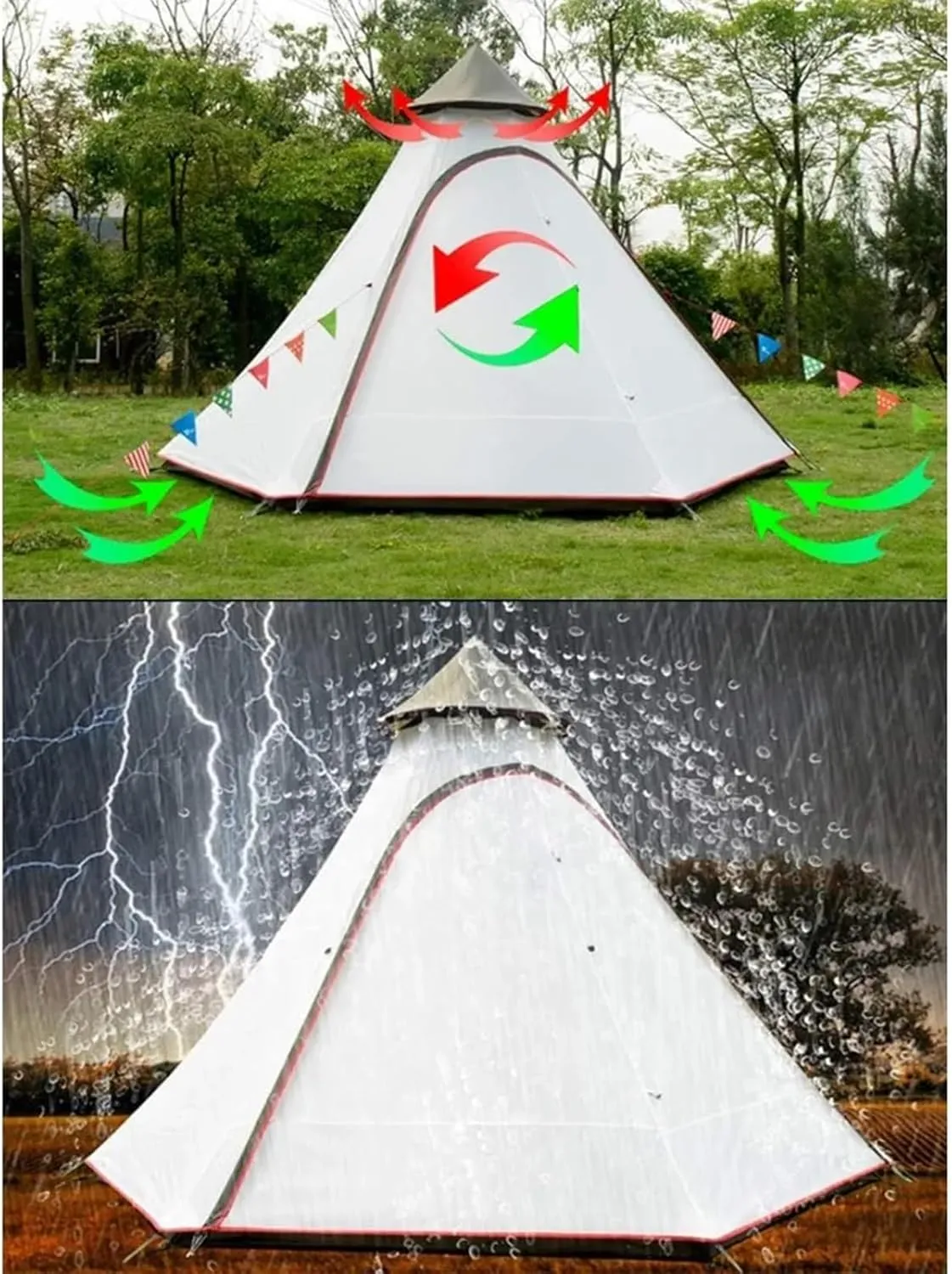 Luxury Yurt Tent for Family Glamping, Waterproof 4 Season Camping Tent for 5-6 People, Canvas Bell Tent for Family Camping, Outdoor Hunting Party