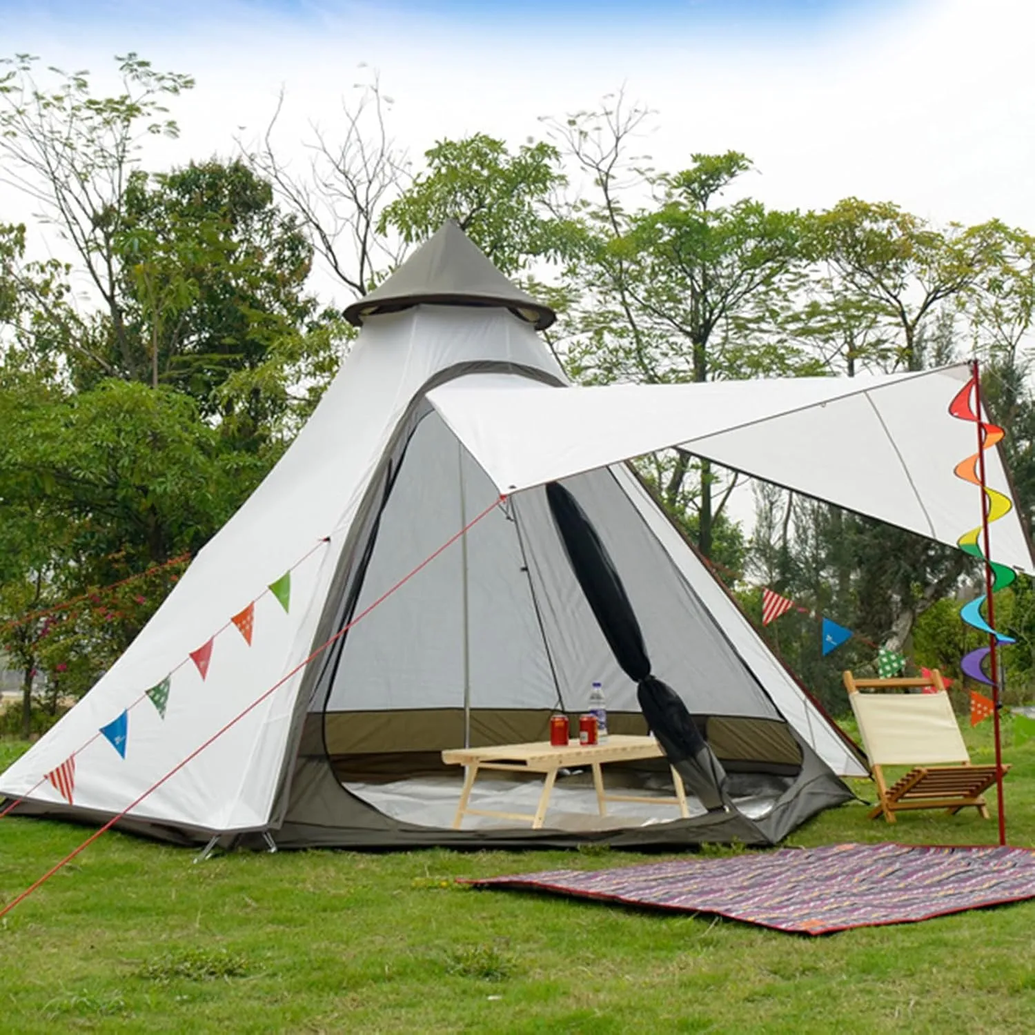 Luxury Yurt Tent for Family Glamping, Waterproof 4 Season Camping Tent for 5-6 People, Canvas Bell Tent for Family Camping, Outdoor Hunting Party