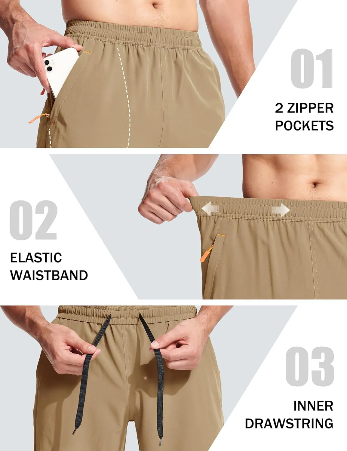 MAGCOMSEN Men's Hiking Shorts 9" Quick Dry Lightweight Running Shorts with Zipper Pockets for Workout Athletic Sport