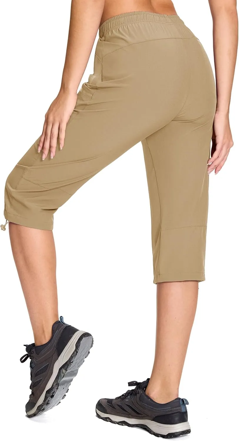 MAGCOMSEN Women's Hiking Capri Pants UPF 50  Lightweight Quick Dry Casual Golf Cargo Crop Pants with 5 Pockets Summer