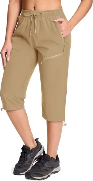 MAGCOMSEN Women's Hiking Capri Pants UPF 50  Lightweight Quick Dry Casual Golf Cargo Crop Pants with 5 Pockets Summer