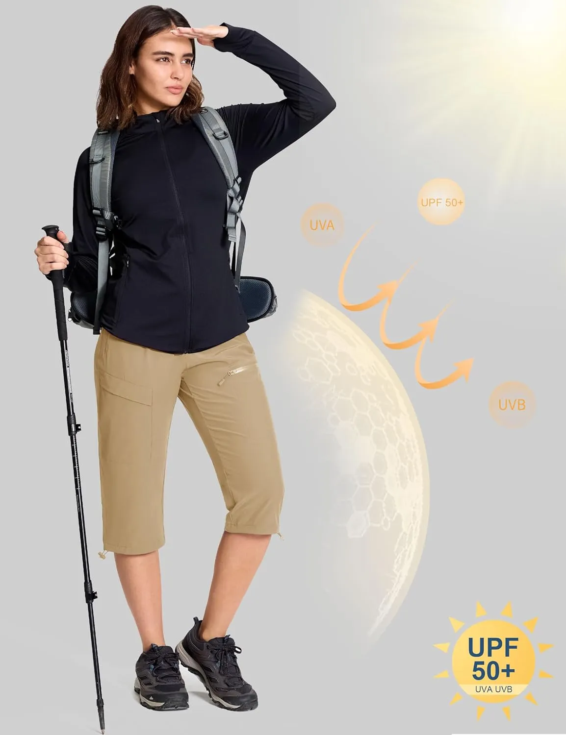 MAGCOMSEN Women's Hiking Capri Pants UPF 50  Lightweight Quick Dry Casual Golf Cargo Crop Pants with 5 Pockets Summer