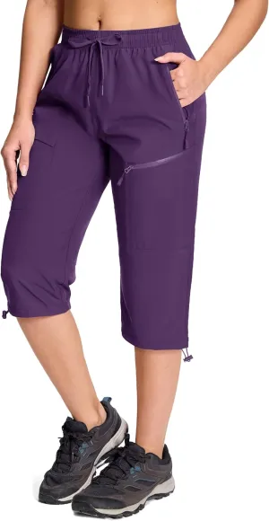 MAGCOMSEN Women's Hiking Capri Pants UPF 50  Lightweight Quick Dry Casual Golf Cargo Crop Pants with 5 Pockets Summer
