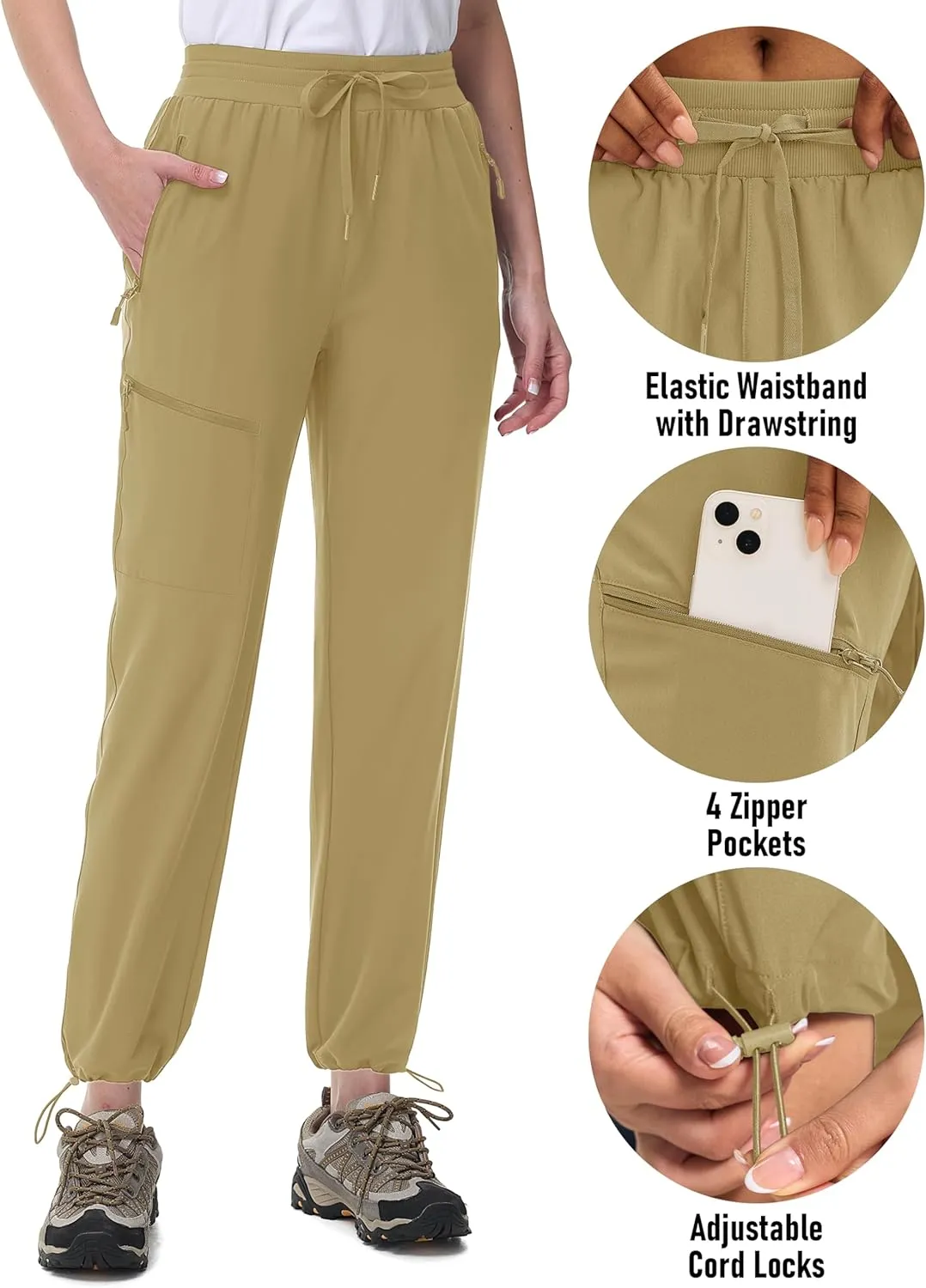 MAGCOMSEN Women's Hiking Pants UPF 50  Water Resistant Quick Dry Lightweight Elastic Waist Cargo Pants with 4 Pockets