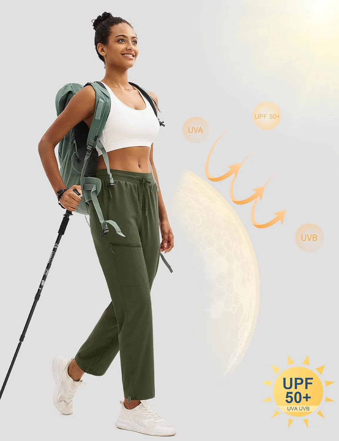 MAGCOMSEN Women's Hiking Pants UPF 50  Water Resistant Quick Dry Lightweight Elastic Waist Cargo Pants with 4 Pockets