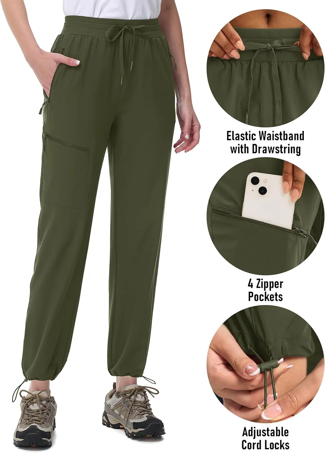 MAGCOMSEN Women's Hiking Pants UPF 50  Water Resistant Quick Dry Lightweight Elastic Waist Cargo Pants with 4 Pockets