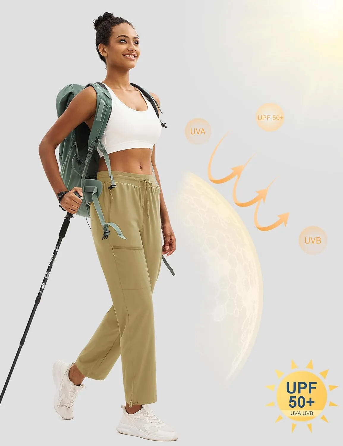MAGCOMSEN Women's Hiking Pants UPF 50  Water Resistant Quick Dry Lightweight Elastic Waist Cargo Pants with 4 Pockets