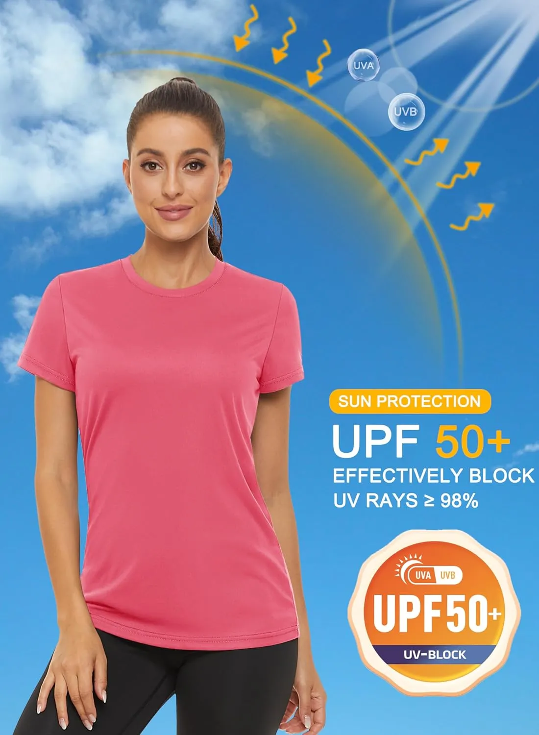MAGCOMSEN Women's Short Sleeve T-Shirts UPF 50  Sun Protection Quick Dry Athletic Running Workout Rash Guard Tops