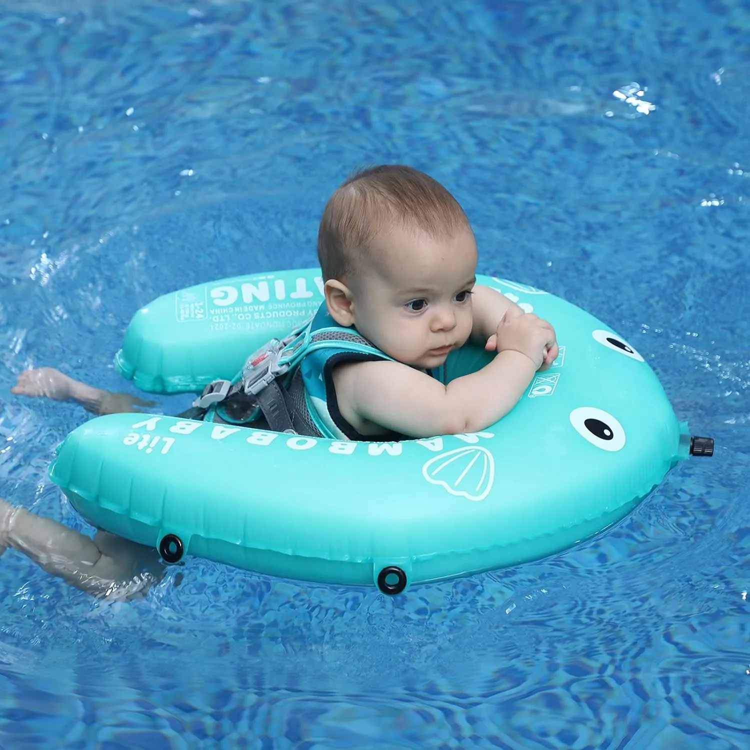 Mambobaby Float Self-Inflating Baby Swim Float with Canopy, Compressible Folding Pool Baby Float, Upgrade Soft Waterproof Skin-Friendly Material Toddler Swim Float (Standard Edition)
