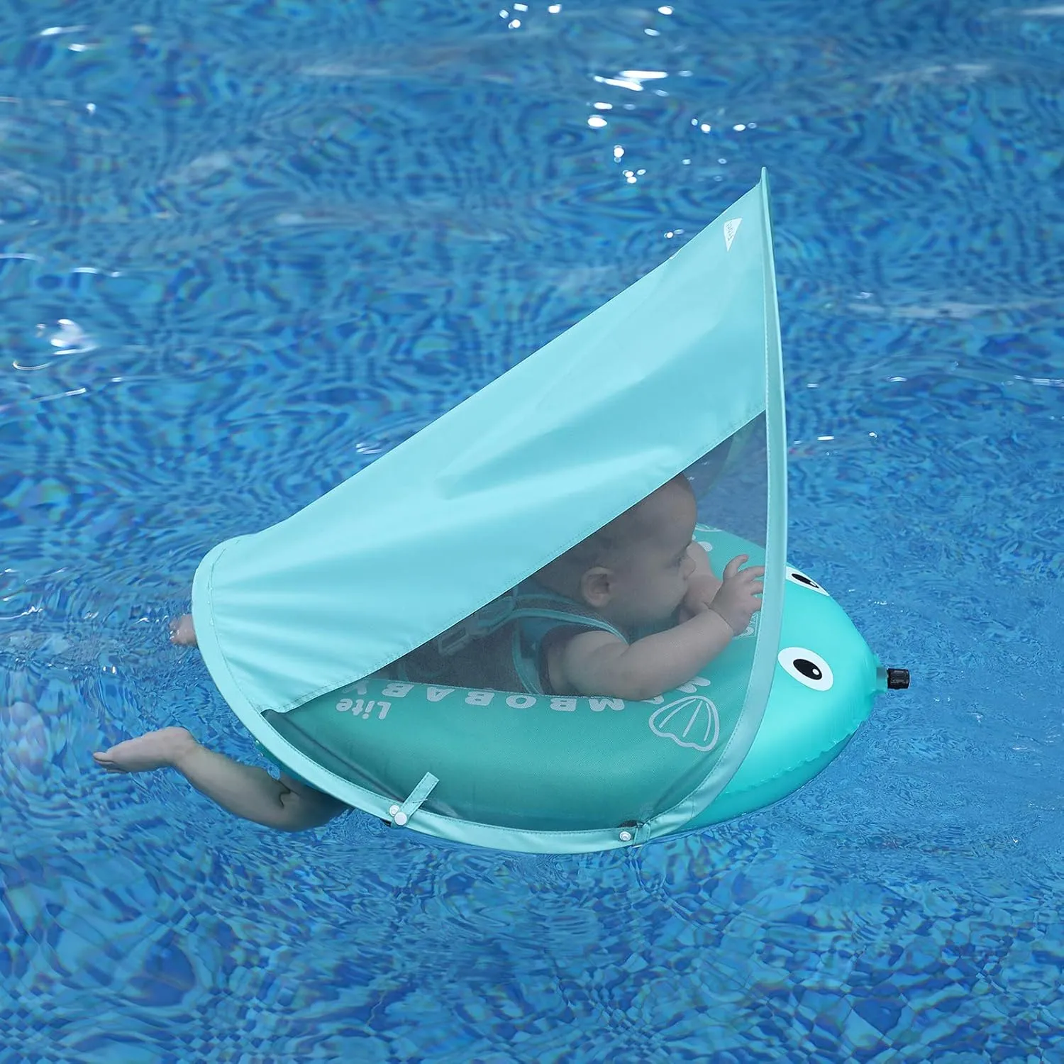Mambobaby Float Self-Inflating Baby Swim Float with Canopy, Compressible Folding Pool Baby Float, Upgrade Soft Waterproof Skin-Friendly Material Toddler Swim Float (Standard Edition)