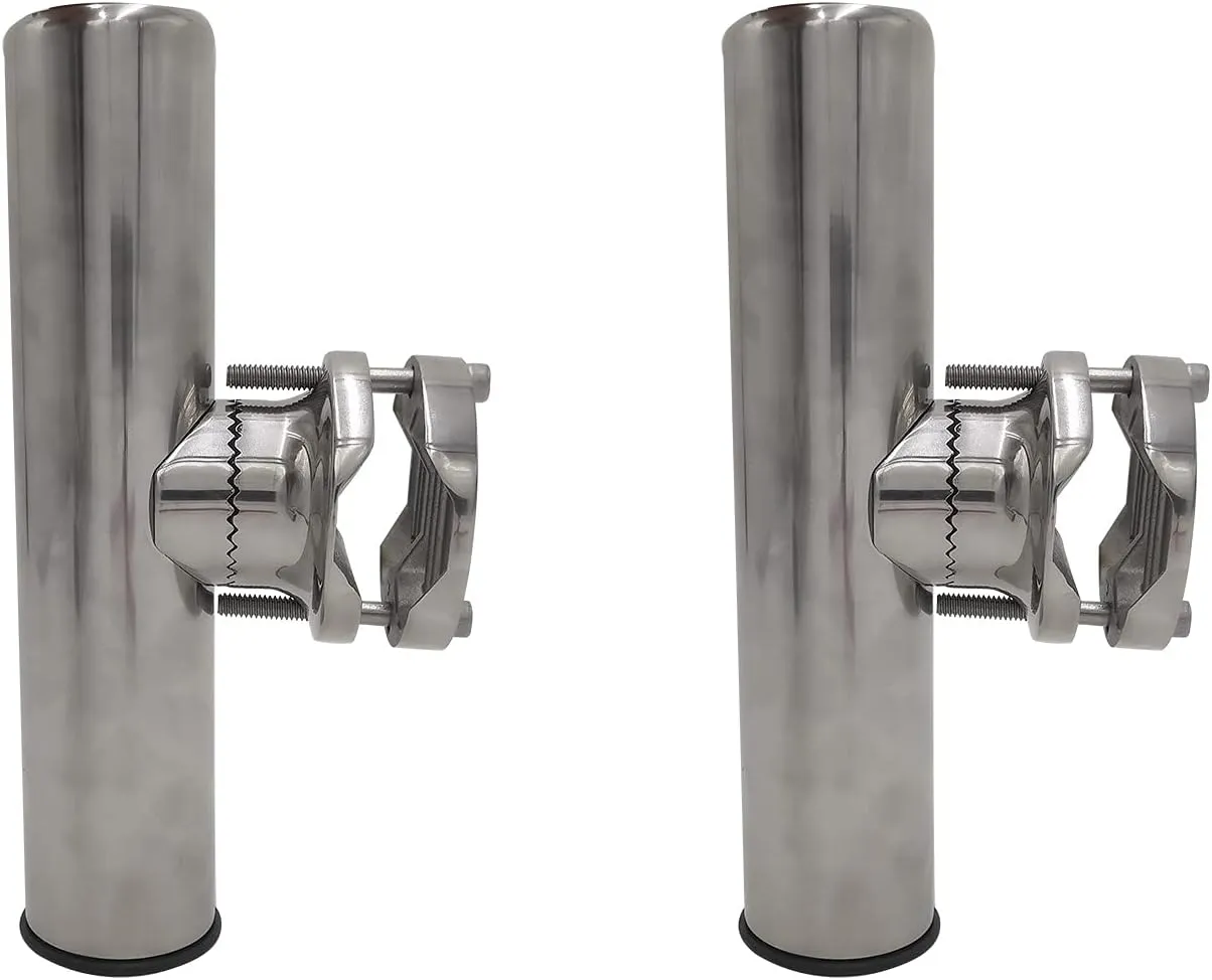 Manifish-Made 2PCs Stainless Steel Clamp on Fishing Rod Holders, 360 Degree Adjustable Rail Mount Fishing Pole Holders for Rails 1-1/4” to 2"