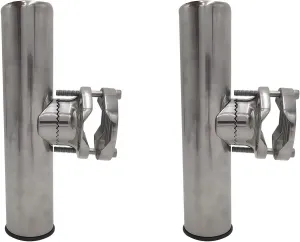 Manifish-Made 2PCs Stainless Steel Clamp on Fishing Rod Holders, 360 Degree Adjustable Rail Mount Fishing Pole Holders for Rails 1-1/4” to 2"