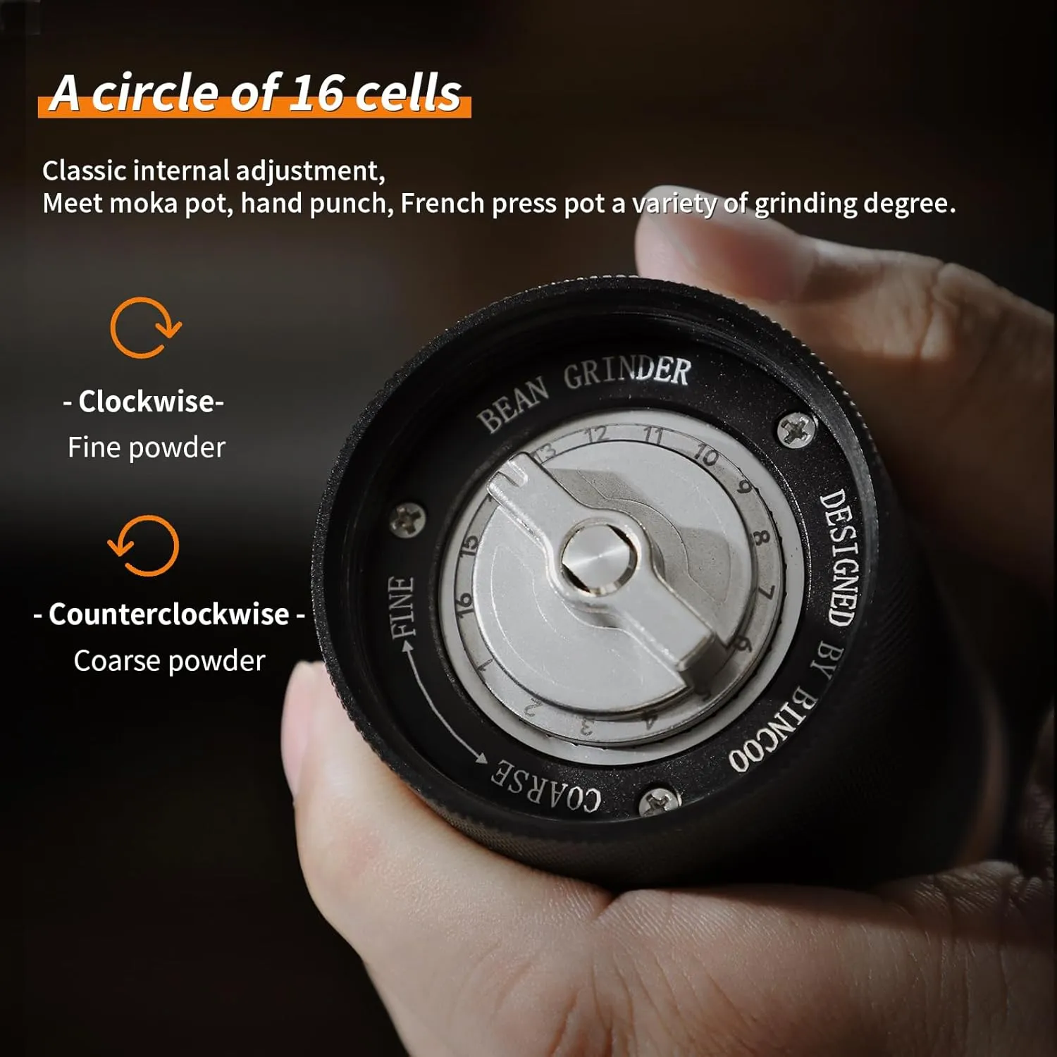 Manual Coffee Bean Grinder, Portable Hand Espresso Grinder with 6 Star CNC Stainless Steel Conical Burr,16 Internal Adjustable Setting and Double Bearing, Portable Carry Bag, 25g Capacity