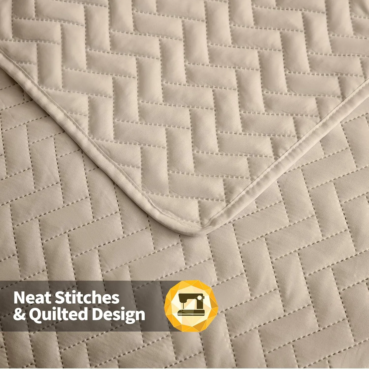 Maple&Stone Quilt Set Queen Size, Lightweight Beige Bedspread Ultrasonic Chevron Pattern Light Coverlet for All Season Comforter Bedding Decor - 3 Piece Full Bed Cover Sets